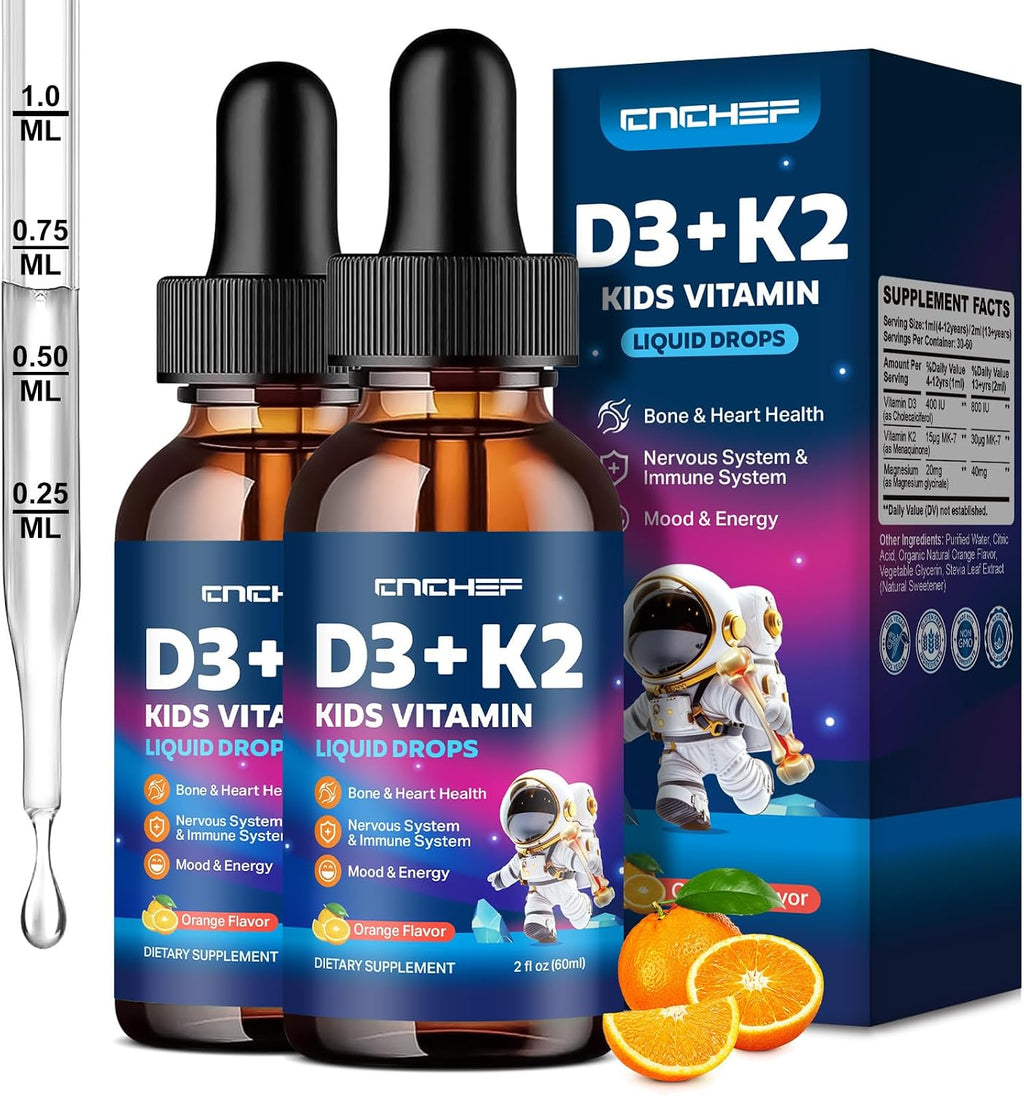 CNCHEF Vitamina D3 K2 Gotas para Niños con Magnesio - 60ml