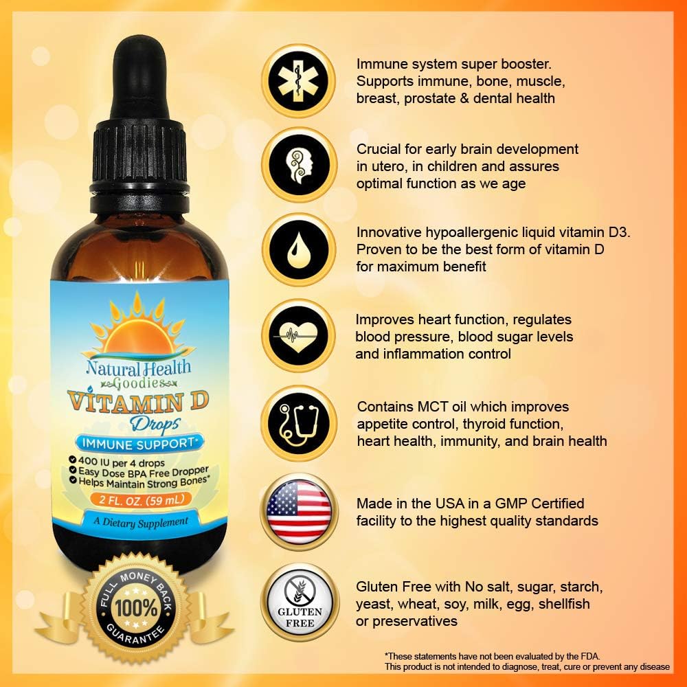 Vitamin D3 Drops for Adults and Children - 2 fl oz (59 ml) Liquid with 100 IU Dropper