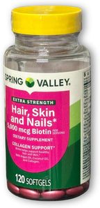 Biotina Extra Strength 5000 mcg – 120 Cápsulas Blandas para Cabello, Piel y Uñas