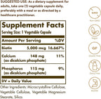 Solgar Biotin 5000 mcg - 180 Cápsulas - Alta Potencia - Con Eyebright, Ginkgo, NAC, Taurina, Carotenoides - Sin Gluten, Vegano