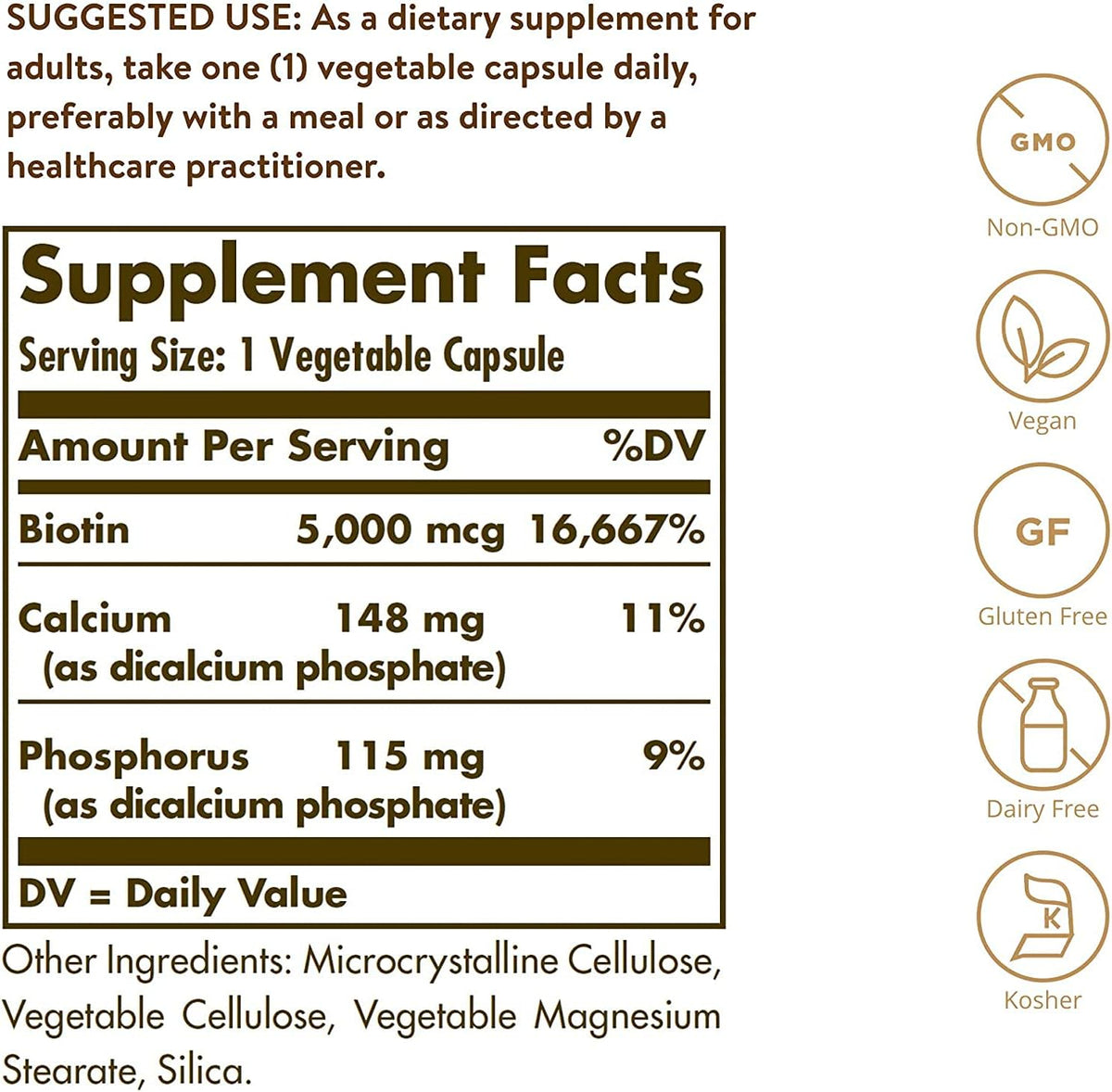 Solgar Biotin 5000 mcg - 180 Cápsulas - Alta – Ginkgo Biloba leaf extract - apreciado por sus propiedades – Image 2