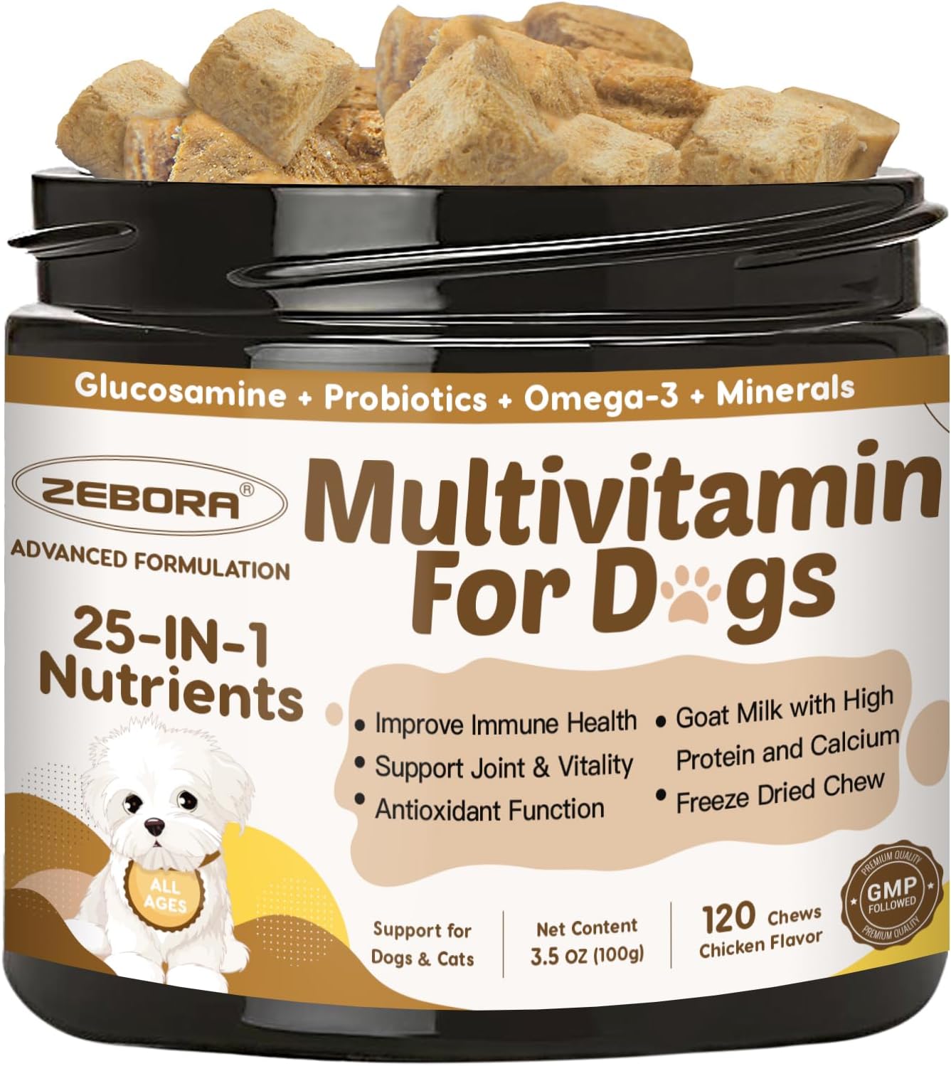 Multivitamínico para Perros con Probióticos, Glucosamina y Omega 3 - ZEBORA