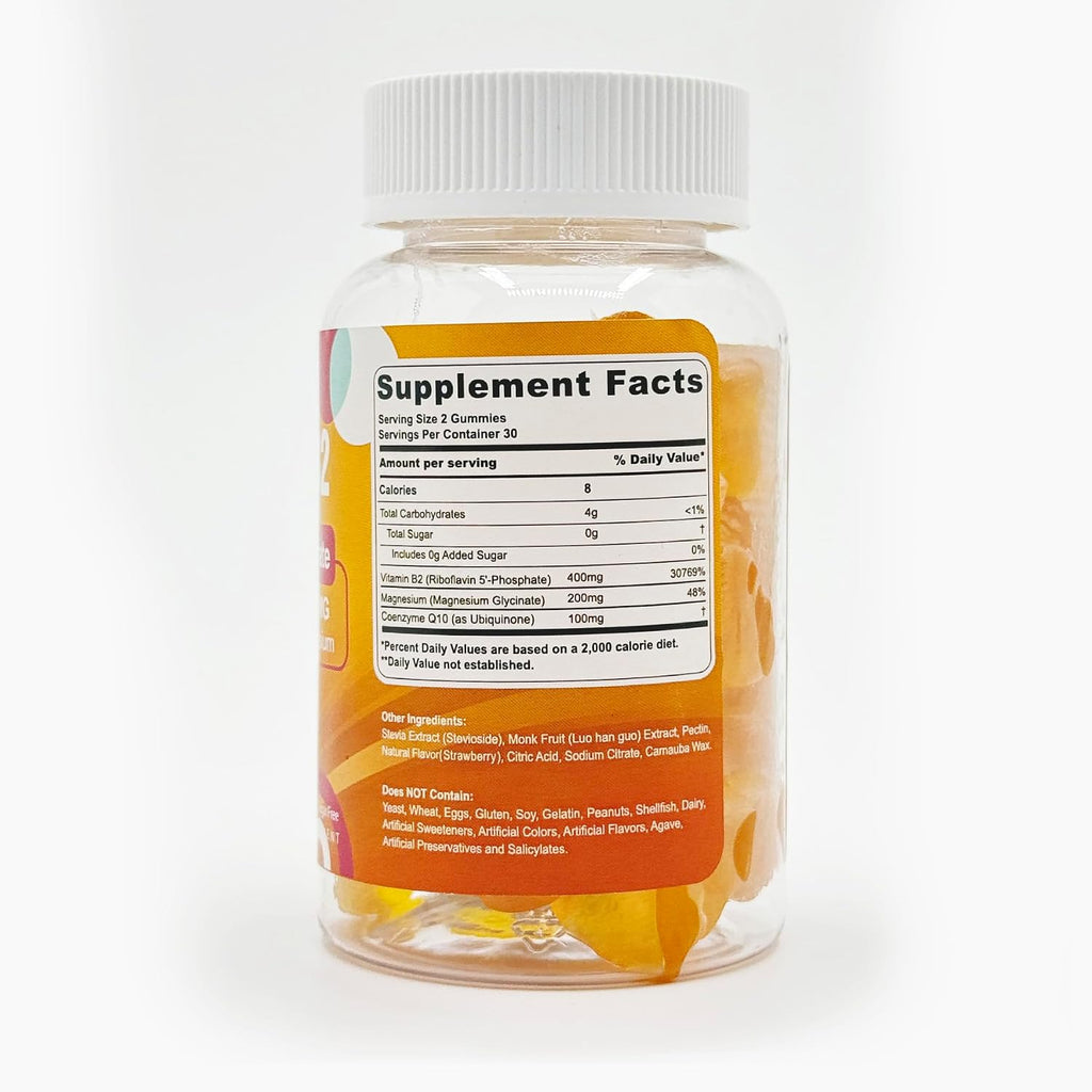 Gominolas de Vitamina B2 400mg – Riboflavina Activa con Magnesio y CoQ10 – Sin Azúcar, Vegano, 60 unidades