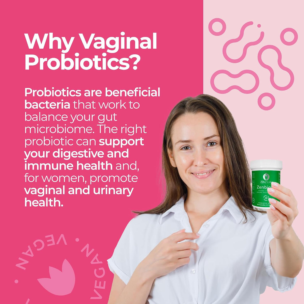 ZENZSUAL Zenbiotic Probióticos para Mujeres – 25 Mil Millones UFC, Salud Vaginal y Equilibrio del pH, Control de Olores y Levaduras, Salud Digestiva e Intestinal, Confort Urinario, 30 Cápsulas Veganas