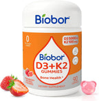Biobor Natural Vitamin D3 K2 Gummies, 5000 UI D3 + 100 mcg K2 (MK-7), 90 Gominolas