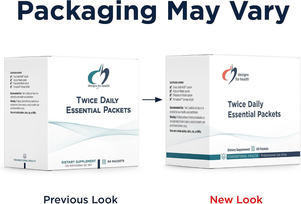 Designs for Health Twice Daily Essential Packets - Paquetes multivitamínicos diarios con Omega-3