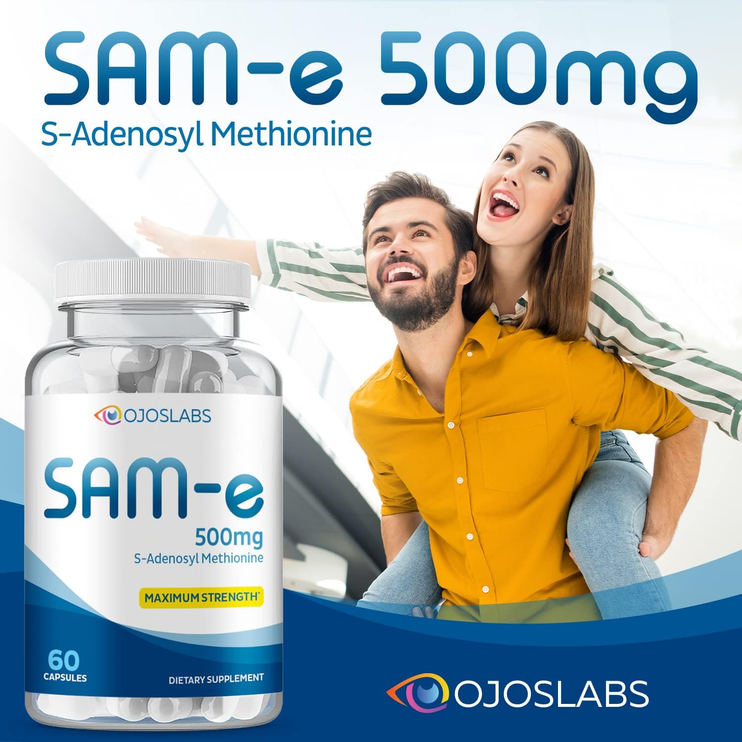Sam e 500mg Complemento de Metionina para Hígado, Articulaciones, Cerebro y Estado de Ánimo, Alta Absorción SAM-e (S Adenosil Metionina), Vegano, Sin Gluten, No-GMO - Fabricado en EE.UU., 60 Cápsulas (Paquete de 2)