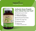 NaturaNectar - Green Bee Propolis Capsules - NSF Certified Brazilian Green Propolis - Gluten Free - 60 Capsules