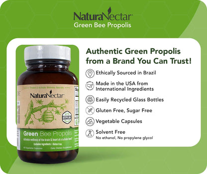 NaturaNectar - Green Bee Propolis Cápsulas - Propóleo Verde Brasileño Certificado NSF - Sin Gluten - 60 Cápsulas – Image 7