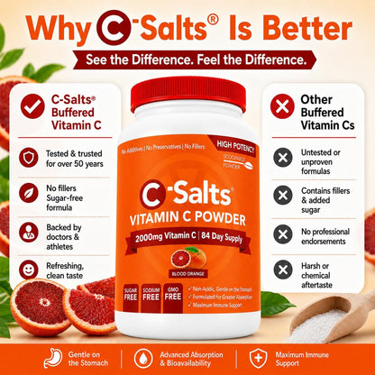 C-Salts Vitamina C en Polvo Tamponada - Sabor Naranja Sangre, 26 oz (735 g) - 272 Servicios – Image 5