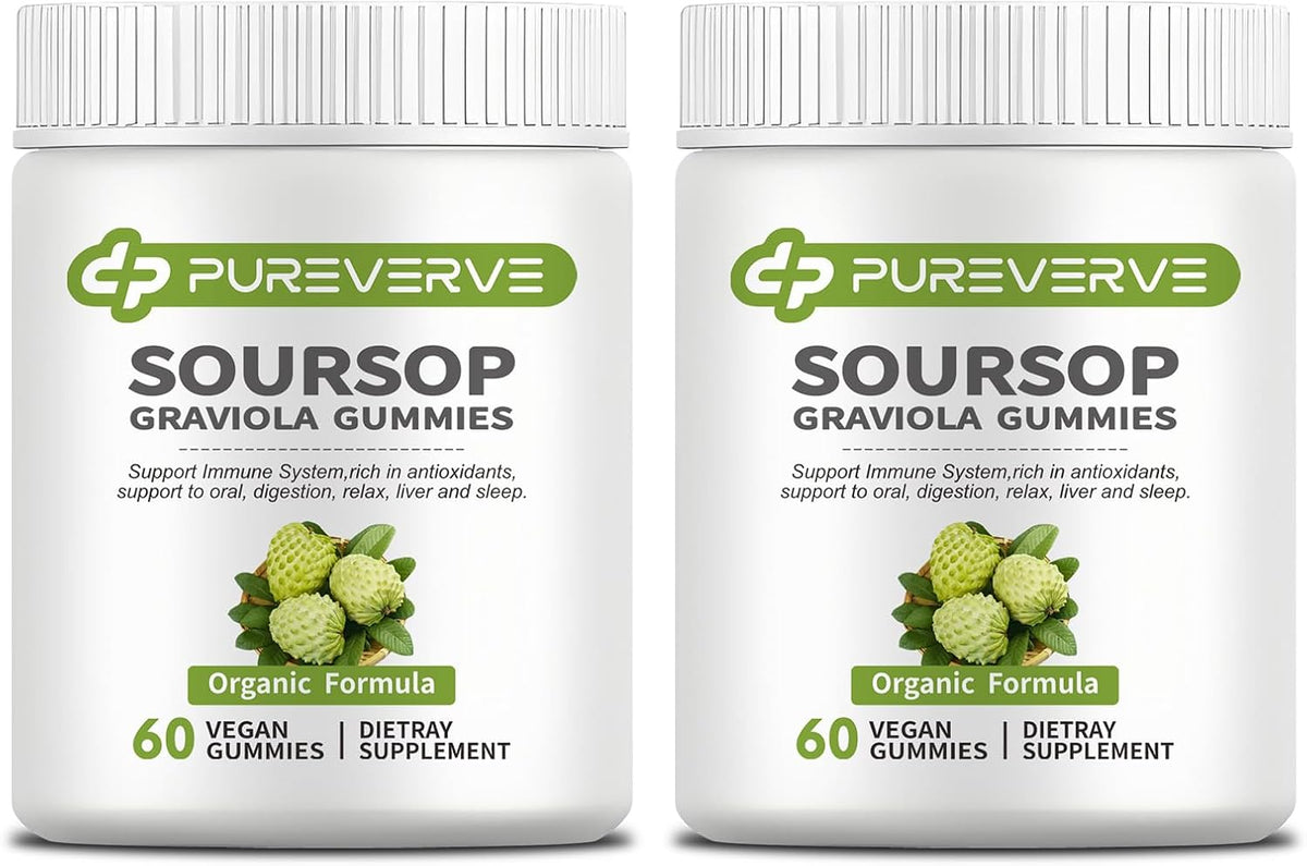 Pureverve Soursop Graviola Gummies con Musgo Marino y Zinc, Sin Azúcar, Vegano - 120 Gominolas (2 Paquete) – Image 1