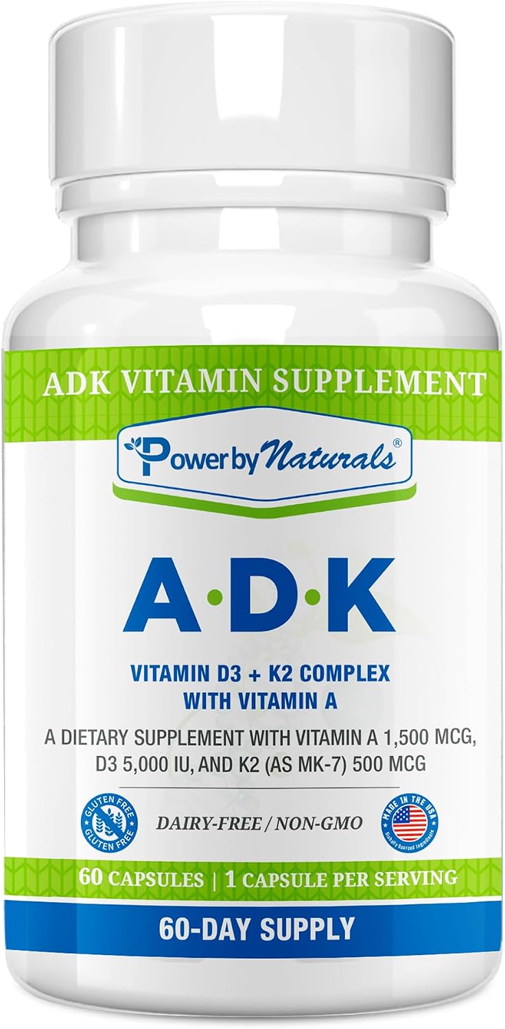 Power By Naturals ADK – Suplemento de Vitaminas A, D3 y K2 MK-7 – 60 Cápsulas