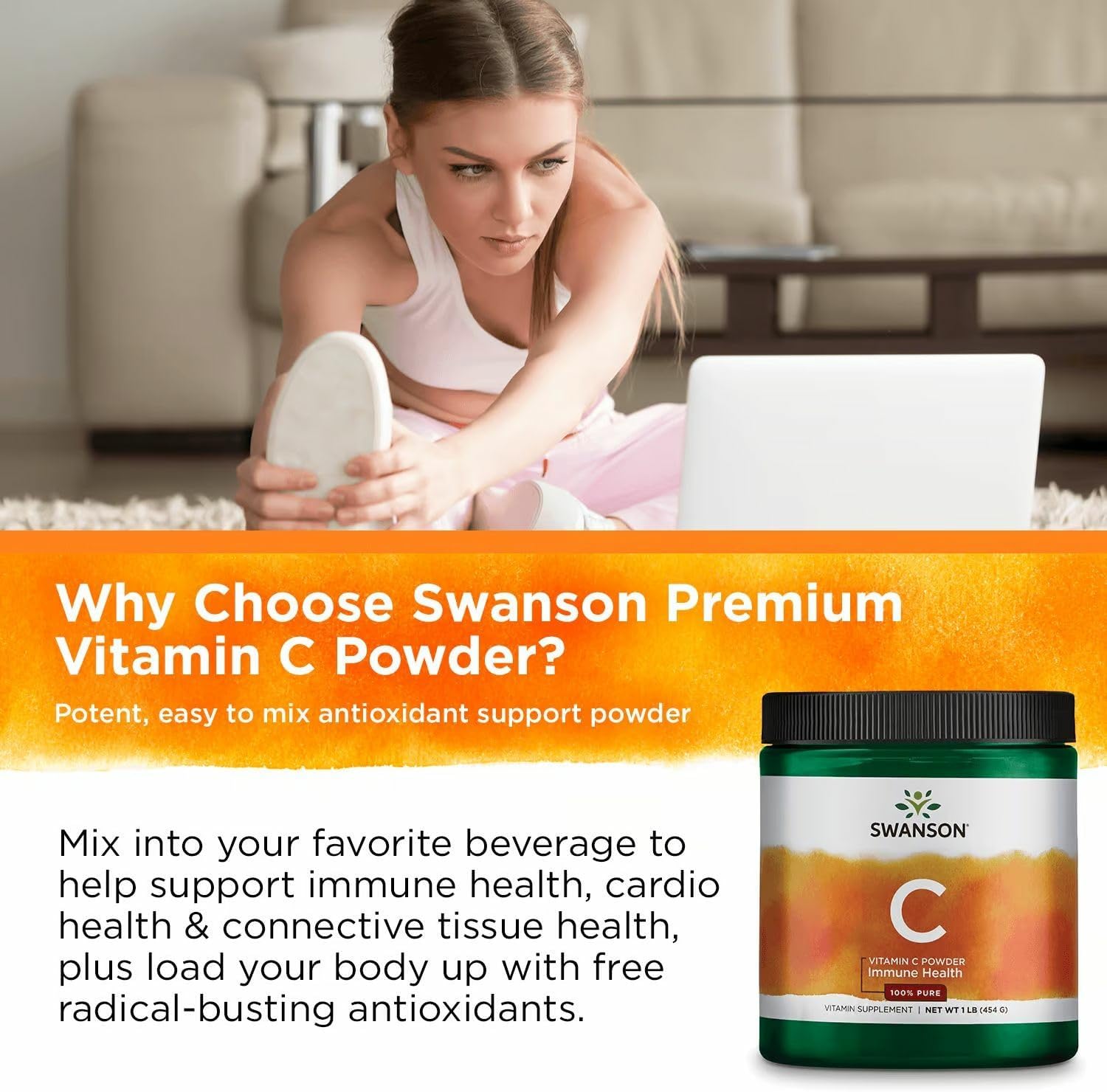 Swanson Vitamina C en Polvo 100% Ácido Ascórbico Puro - 3 Pack (3 x 454 g)
