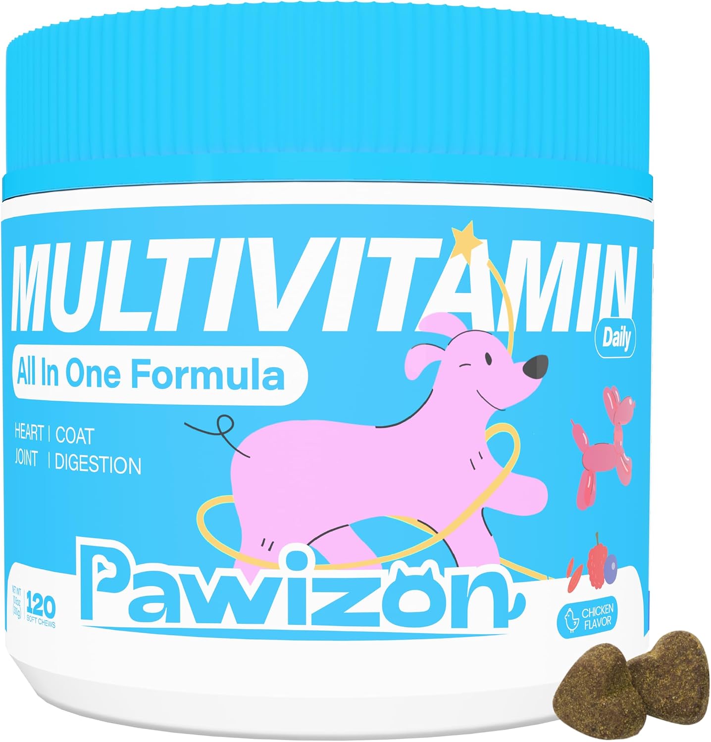 PAWIZON Multivitamínico Completo para Perros con Superfoods, Probióticos y Glucosamina - 120 Chewables