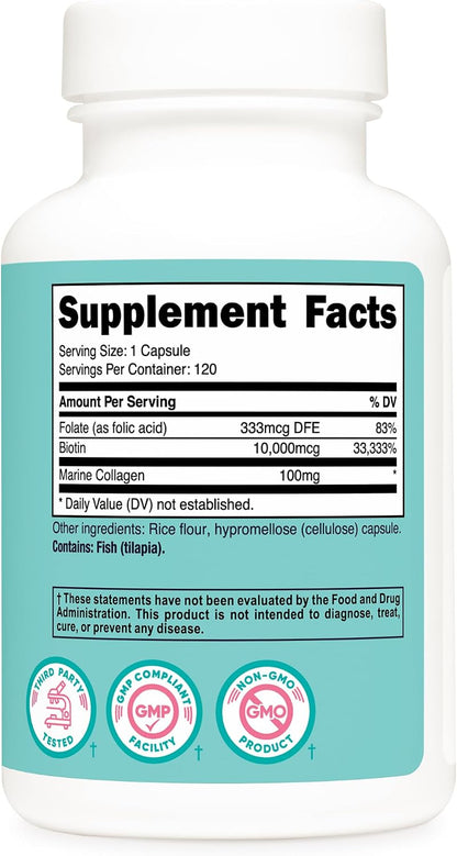 Nutricost Biotina 10.000mcg con Folato y – Folato (ácido fólico): 333 mcg (167% del valor de referencia). El – Image 5