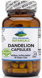 Pure Mountain Botanicals Cápsulas de Raíz de Diente de León - 450mg Orgánico - 90 Cápsulas Veganas Kosher Sin OGM