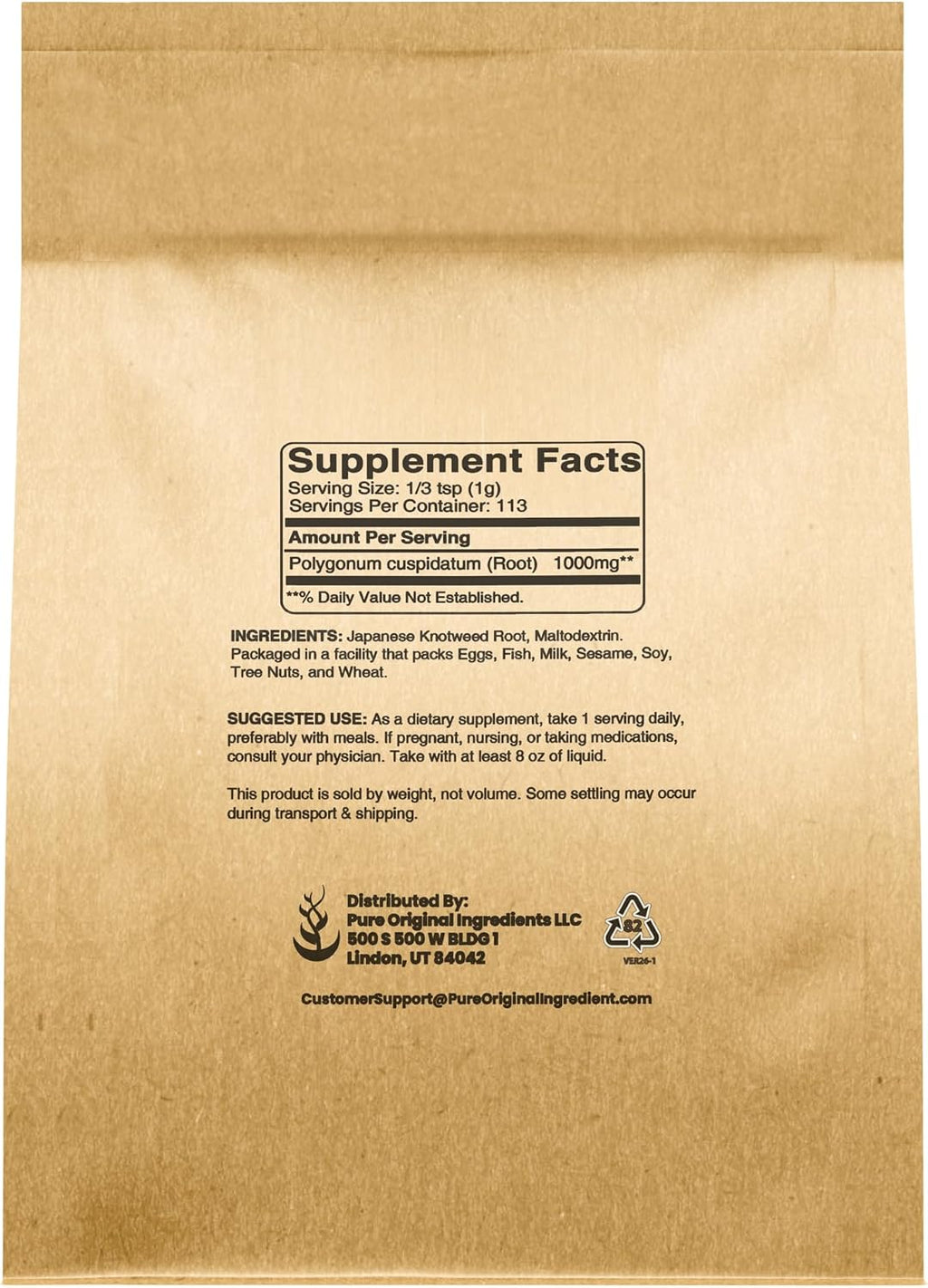 Pure Original Ingredients Japanese Knotweed (4 oz) - Polvo de Fallopia japonica, Suplemento Tradicional Sin Gluten