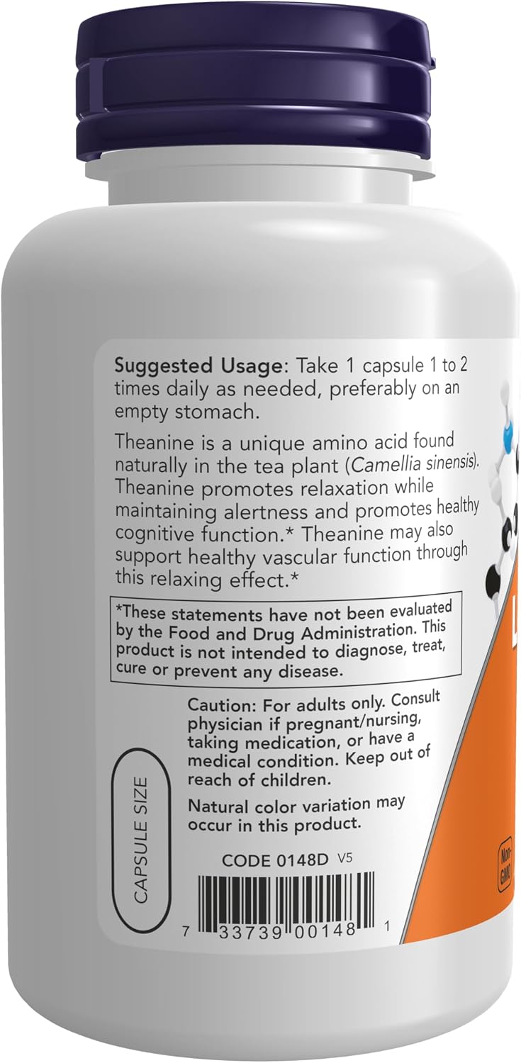 NOW Foods L-Theanine 200 mg con Inositol, 120 Cápsulas Vegetales