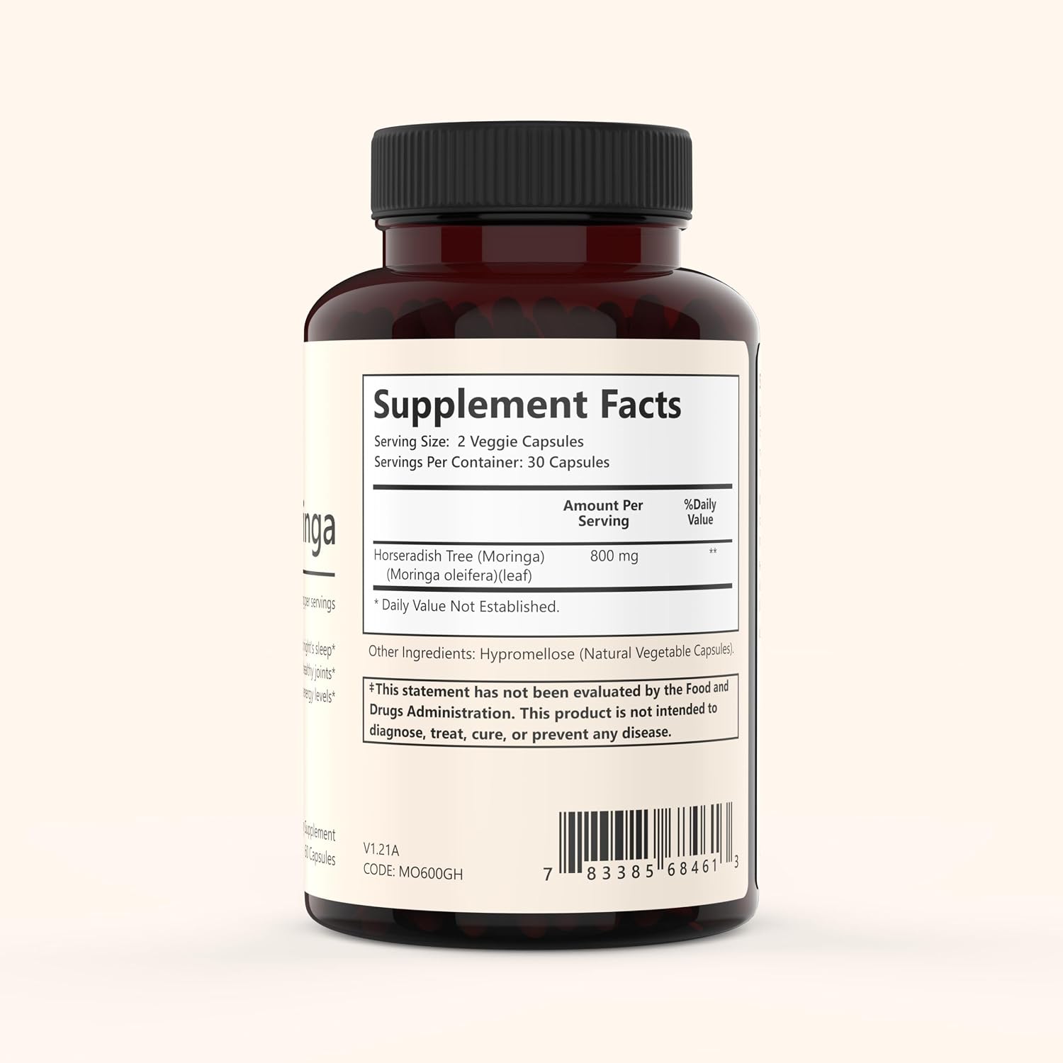 Cápsulas de Moringa Orgánica en Polvo - 800mg, 60 Cápsulas