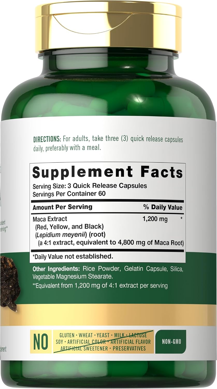 Cápsulas de Raíz de Maca Carlyle - 180 Cápsulas - Extracto de Alta Potencia - Sin Gluten y No GMO