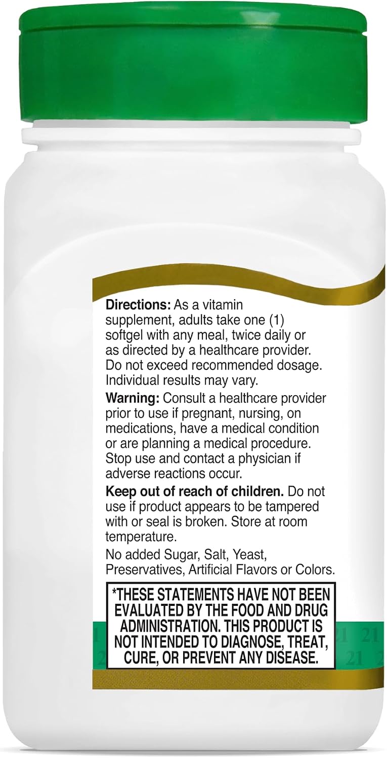 21st Century Vitamins Vitamina E 400 UI, 110 Cápsulas Blandas