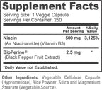 NusaPure Niacina Sin Enrojecimiento (Flush-Free) - 500 mg, 250 Cápsulas Veganas