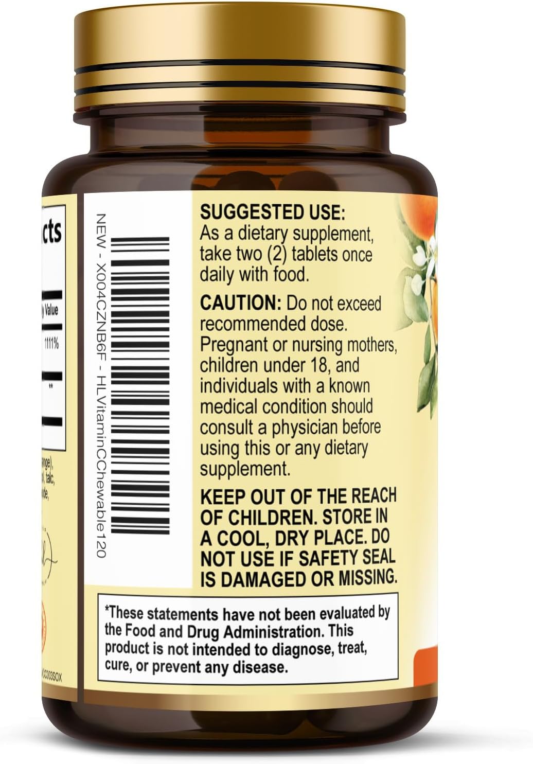 Vitamin C 1000mg con Rosa Mosqueta y Bioflavonoides – Suplemento Masticable Sin Azúcar