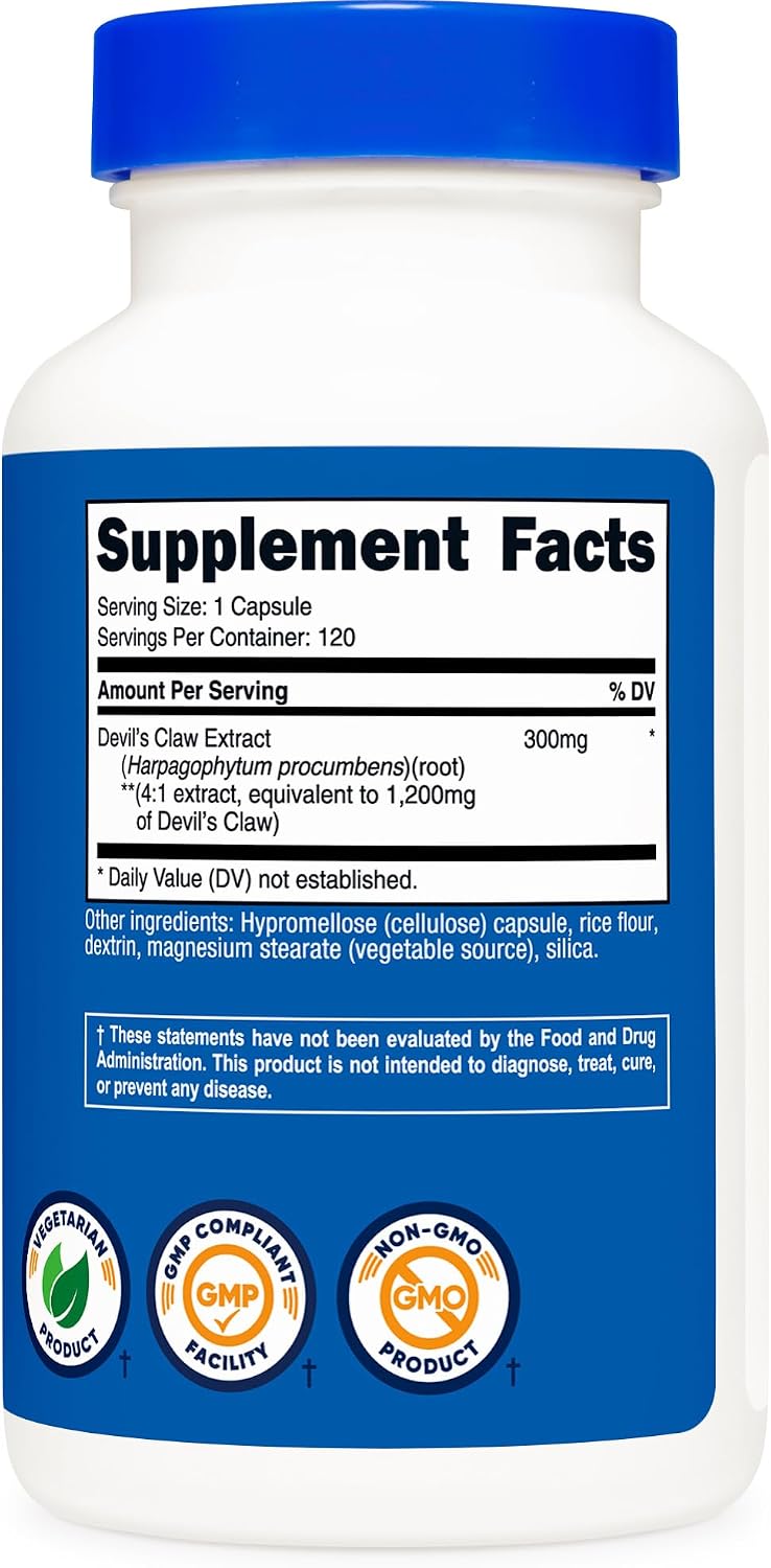 Nutricost Extracto de Garra del Diablo 120 Cápsulas - 120 Servicios por Envase - Vegetariano, Sin OGM y Sin Gluten