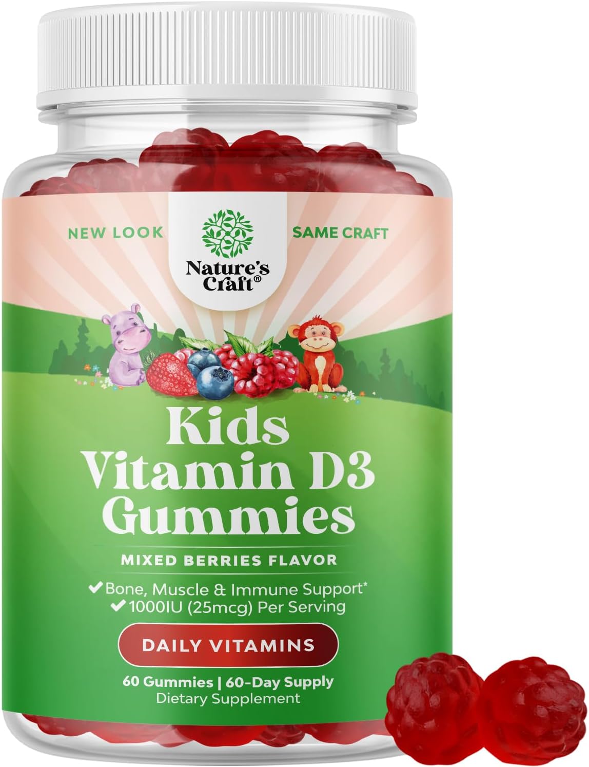 Natures Craft Gomitas de Vitamina D3 para Niños - 1000 UI - 60 Unidades