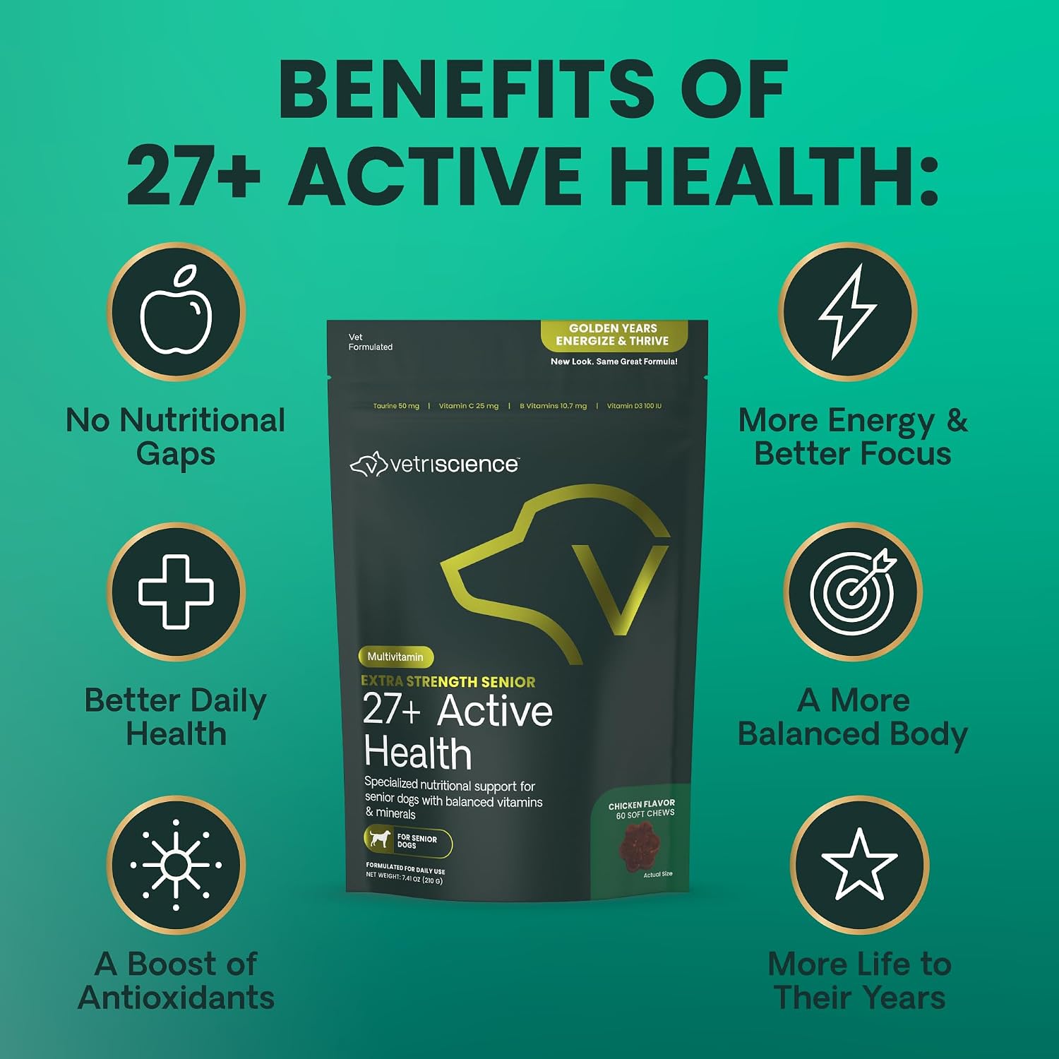 VetriScience Extra Strength Senior 27+ - Multivitamínico para Perros Mayores - 60 Comprimidos