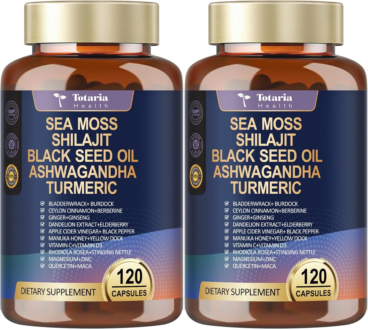 Totaria Cápsulas de Sea Moss 25 en 1, 120 Cápsulas por Frasco, 2 Frascos