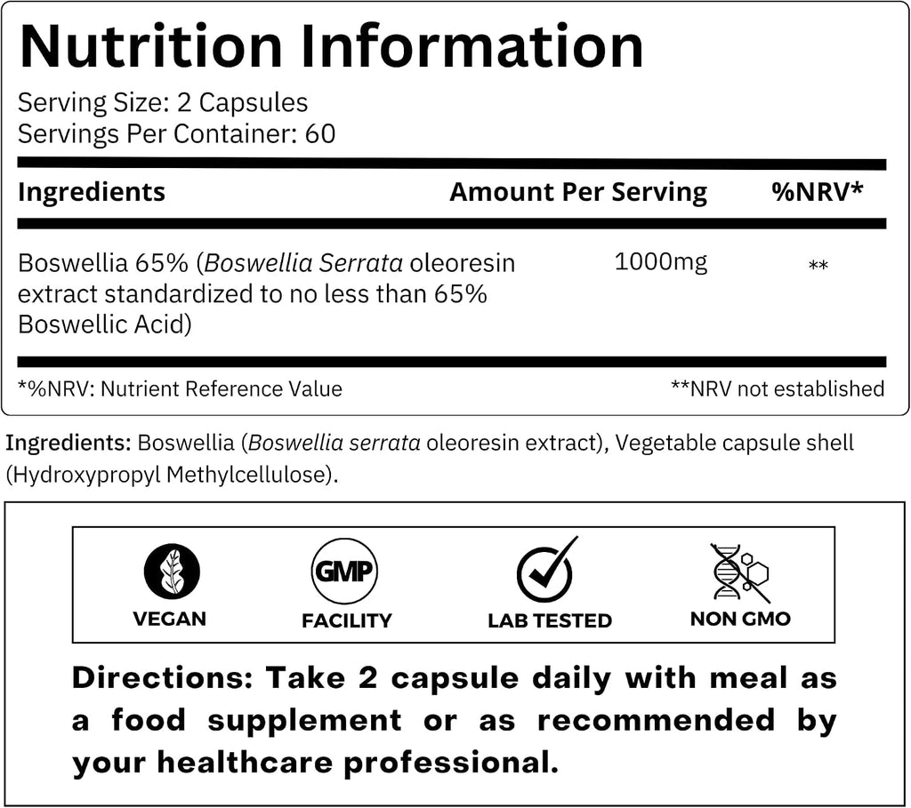 FOLIUS LABS Extracto de Boswellia Serrata 500mg (65% Ácidos Boswélicos) - 120 Cápsulas