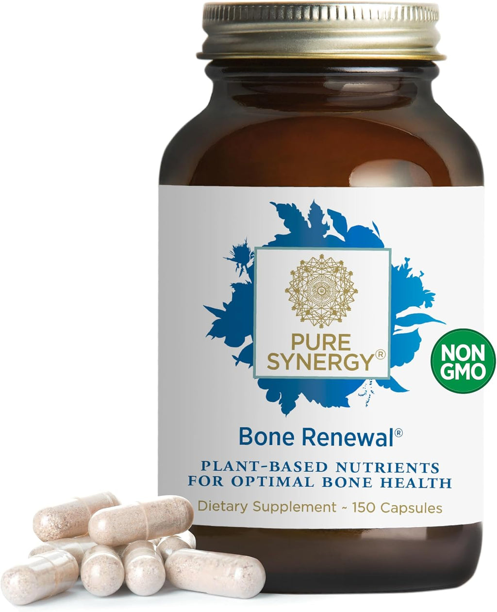 PURE SYNERGY Bone Renewal - Calcio biodisponible con cofactores - Suplemento vegano para la salud ósea - 150 cápsulas