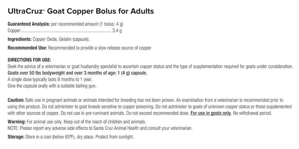 UltraCruz Bolus de Cobre para Cabras Adultas - 25 dosis de 4 g