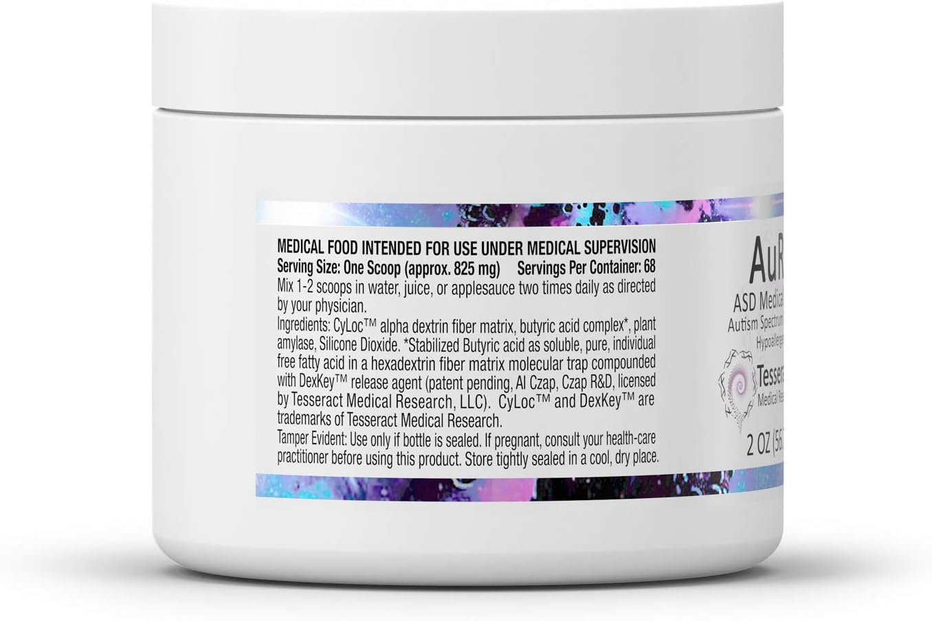AuRx Alimento Médico en Polvo para Apoyar la Salud Intestinal - Ácido Butírico Estabilizado para Niños con TEA, Hipoalergénico, 57 g (2 oz)