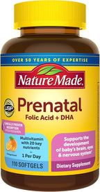 Nature Made Prenatal + DHA 200 mg Multivitamínico en Cápsulas Blandas, 60 unidades