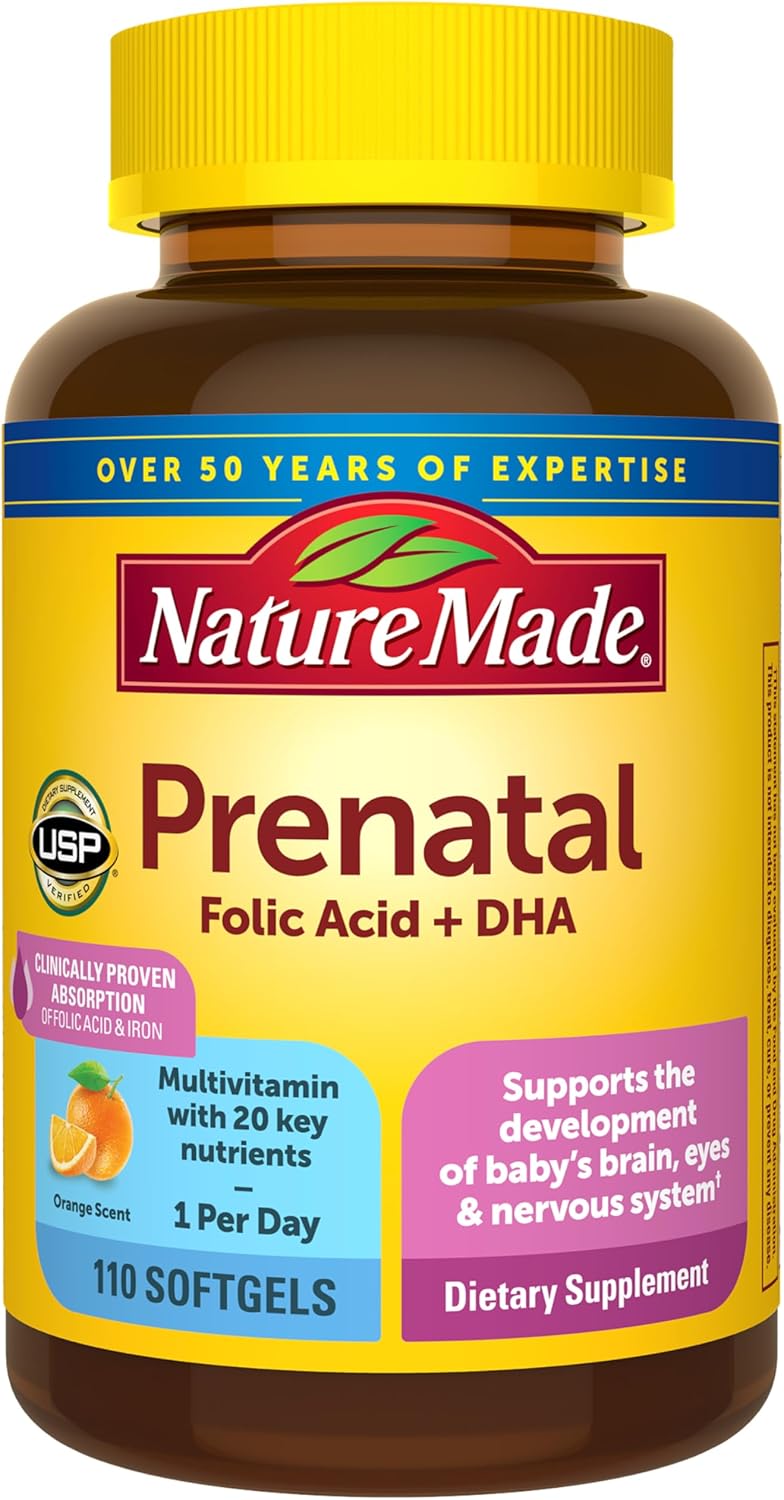 Nature Made Prenatal + DHA 200 mg Multivitamínico en Cápsulas Blandas, 60 unidades