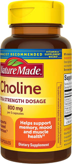 Nature Made Colina 800 mg, 60 Cápsulas - Suplemento de Colina de Alta Dosificación