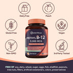 Doctor's Recipes Vitamina B12 Sublingual, Metilcobalamina 5000 mcg, 120 Comprimidos de Disolución Rápida, Sabor Natural a Melocotón, Vegano