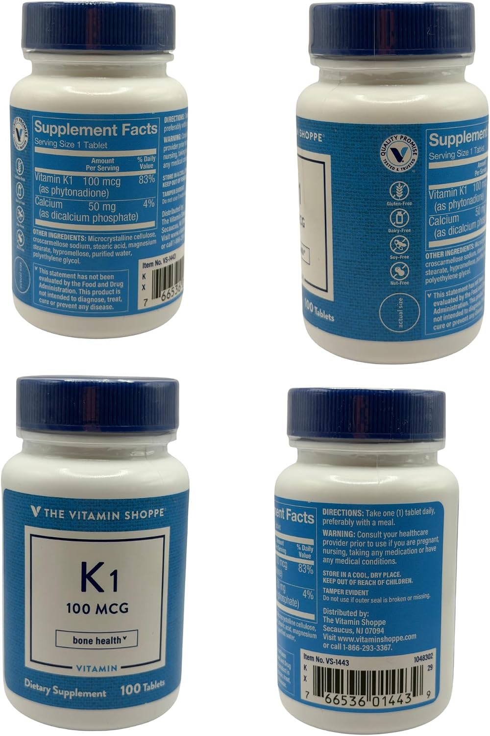The Vitamin Shoppe Vitamina K1 100 mcg – Suplemento diario – 100 comprimidos