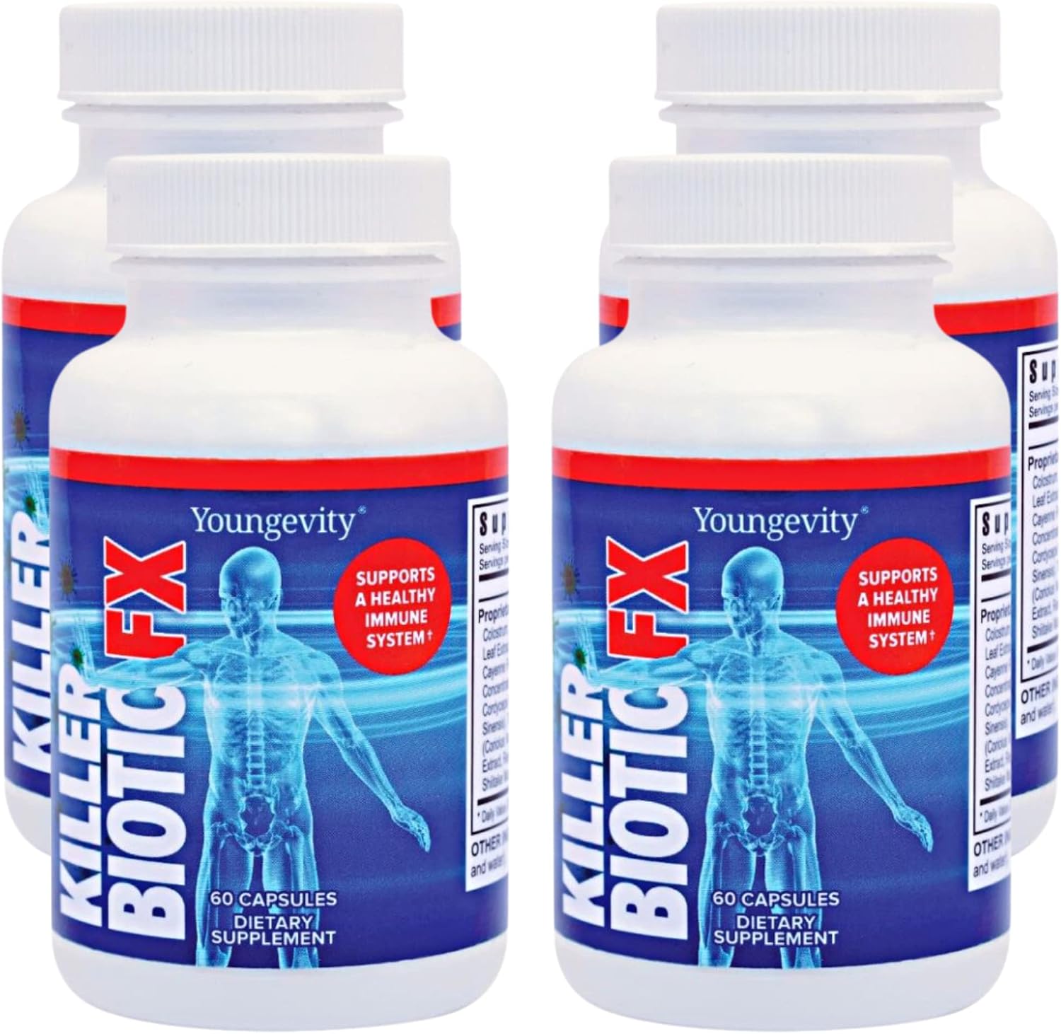 Youngevity Killer Biotic FX - Apoyo al Sistema Inmunitario | Própolis, Hongos y Calostro | 4 Envases