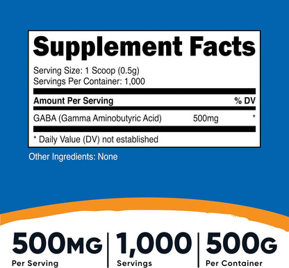 Nutricost GABA Puro en Polvo (Ácido Gamma-Aminobutírico) - 500 g - Pack de 3 – Image 2