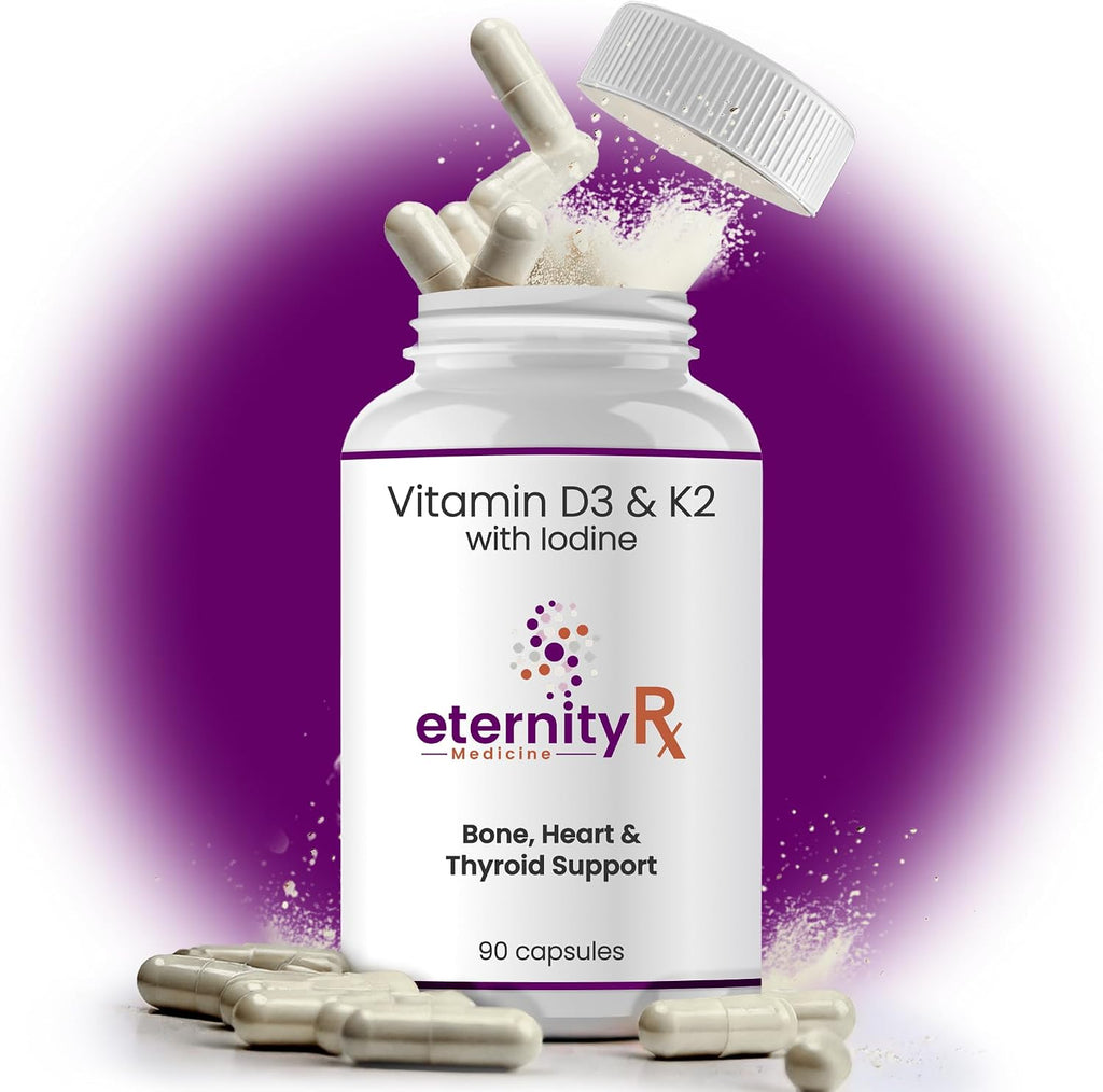 Eternity Medicine Rx Vitamina D3 y K2 5000 UI - Alta Potencia - Apoyo Óseo y Cardiovascular - 90 Cápsulas