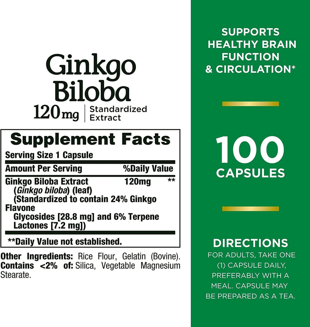 Nature's Bounty Ginkgo Biloba 120 mg, 100 cápsulas