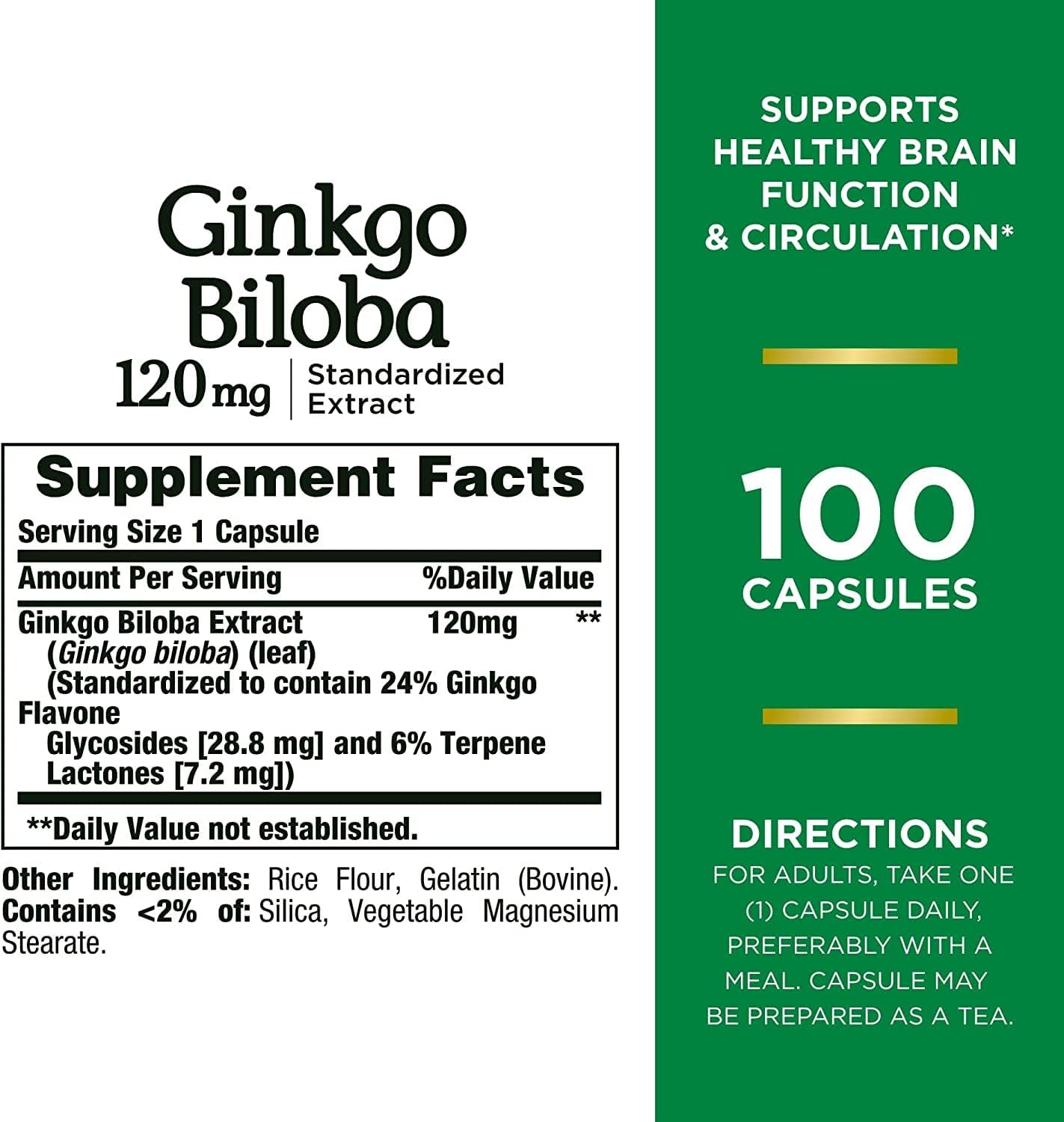 Nature's Bounty Ginkgo Biloba 120 mg, 100 cápsulas