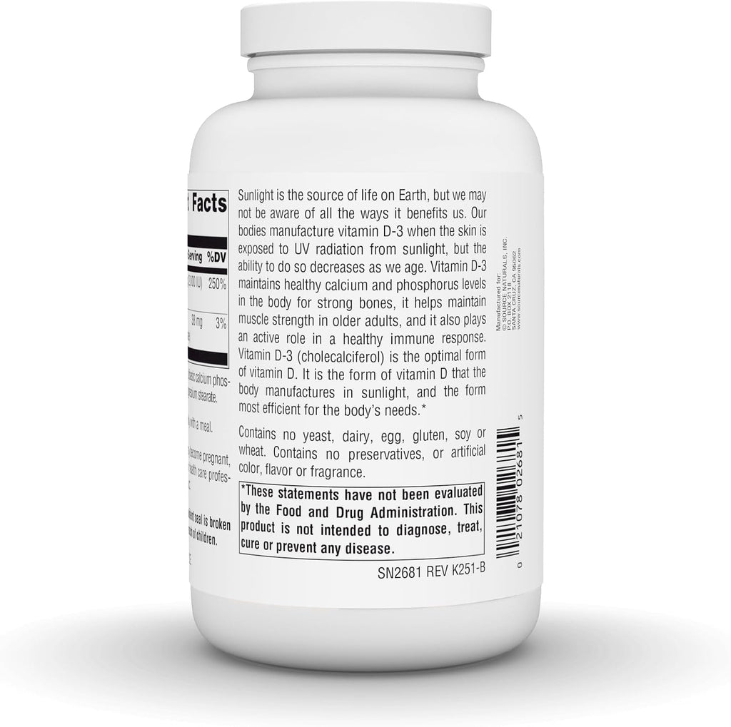 Source Naturals Vitamina D3 2000 IU (50 mcg) - 400 Cápsulas