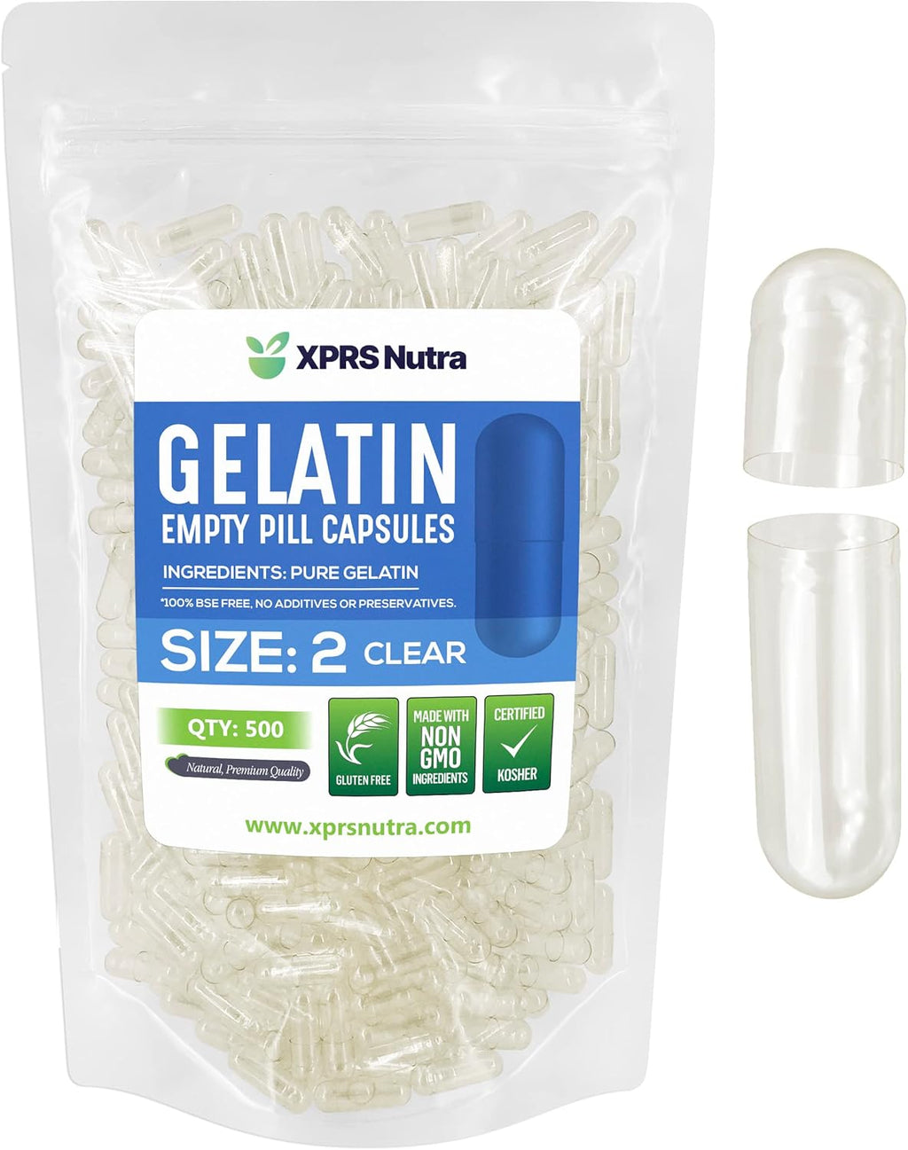 XPRS Nutra Cápsulas Vacías Tamaño 2 - 500 Unidades - Gelatina Bovina para Llenado DIY