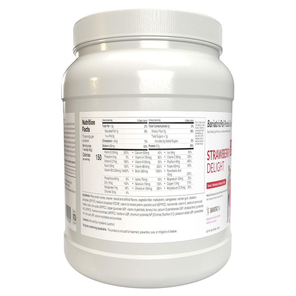 Protein ONE Complete Meal Replacement con Multivitaminas, Calcio y Hierro - BariatricPal - Fresa (15 raciones)
