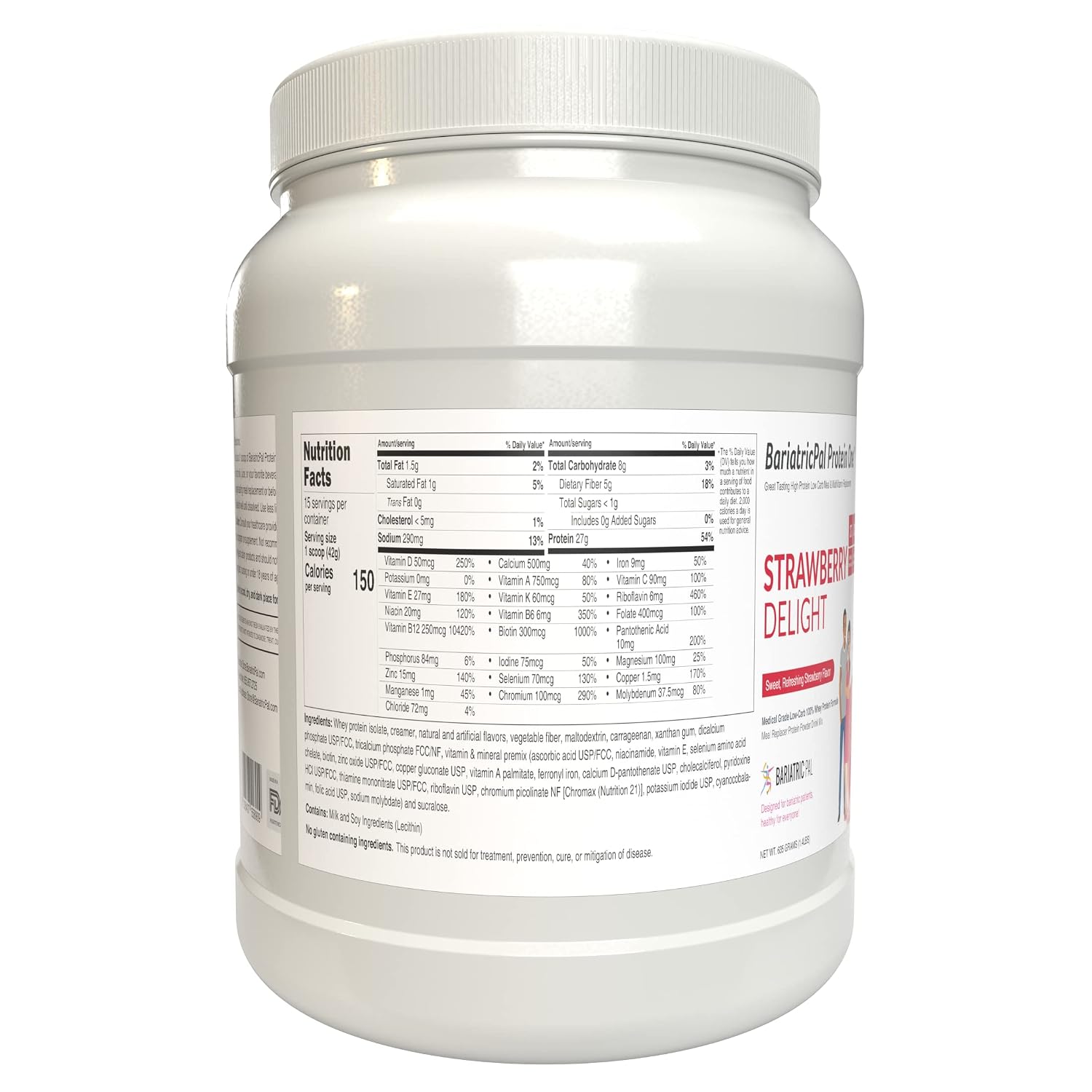 Protein ONE Complete Meal Replacement con Multivitaminas, Calcio y Hierro - BariatricPal - Fresa (15 raciones)