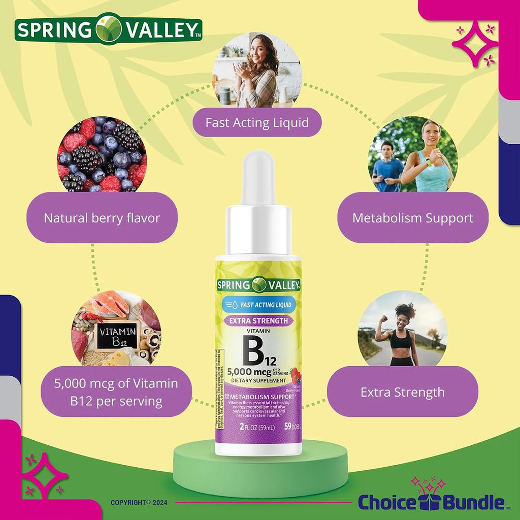 Pack de 4 Botellas de Vitamina B12 Líquida 5000 mcg con Guía y Pastillero